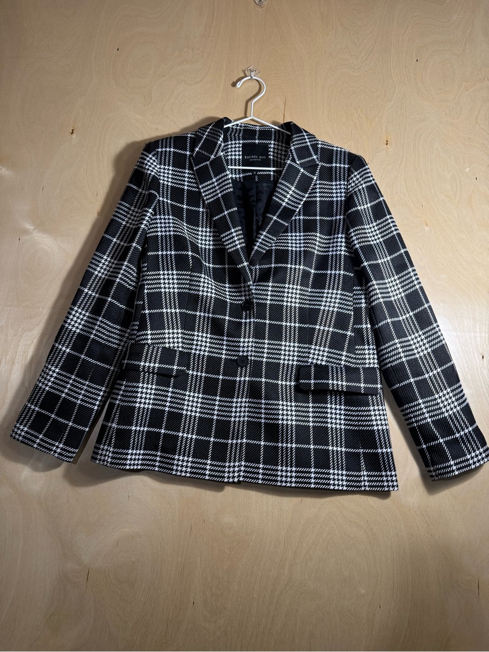 Rachael Ray Black and White Plaid Academia Office Tailored Blazer Size 10
